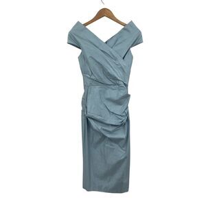 Rickie Freeman For Teri Jon Metallic Midi Dress Blue S
